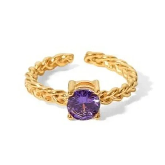 Purple Cubic Zirconia Woven Chain Adjustable Ring  PVD 18K Gold Plated S… - Picture 3 of 9